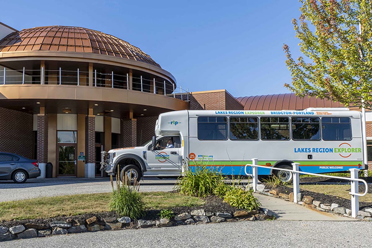 Lake Region Explorere bus at Bridgton Hospital entrance